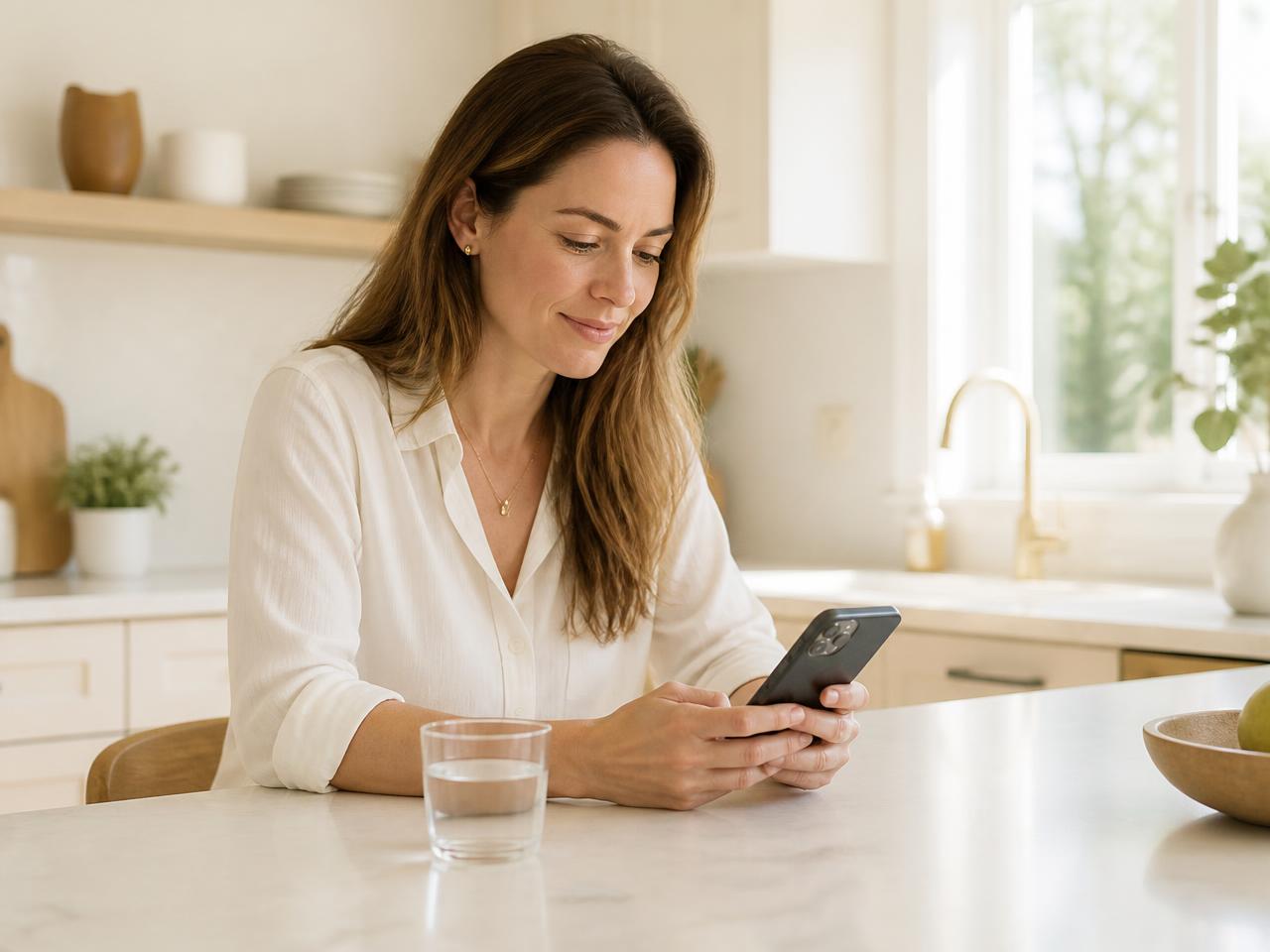 Member checking her Nooma plan at home
